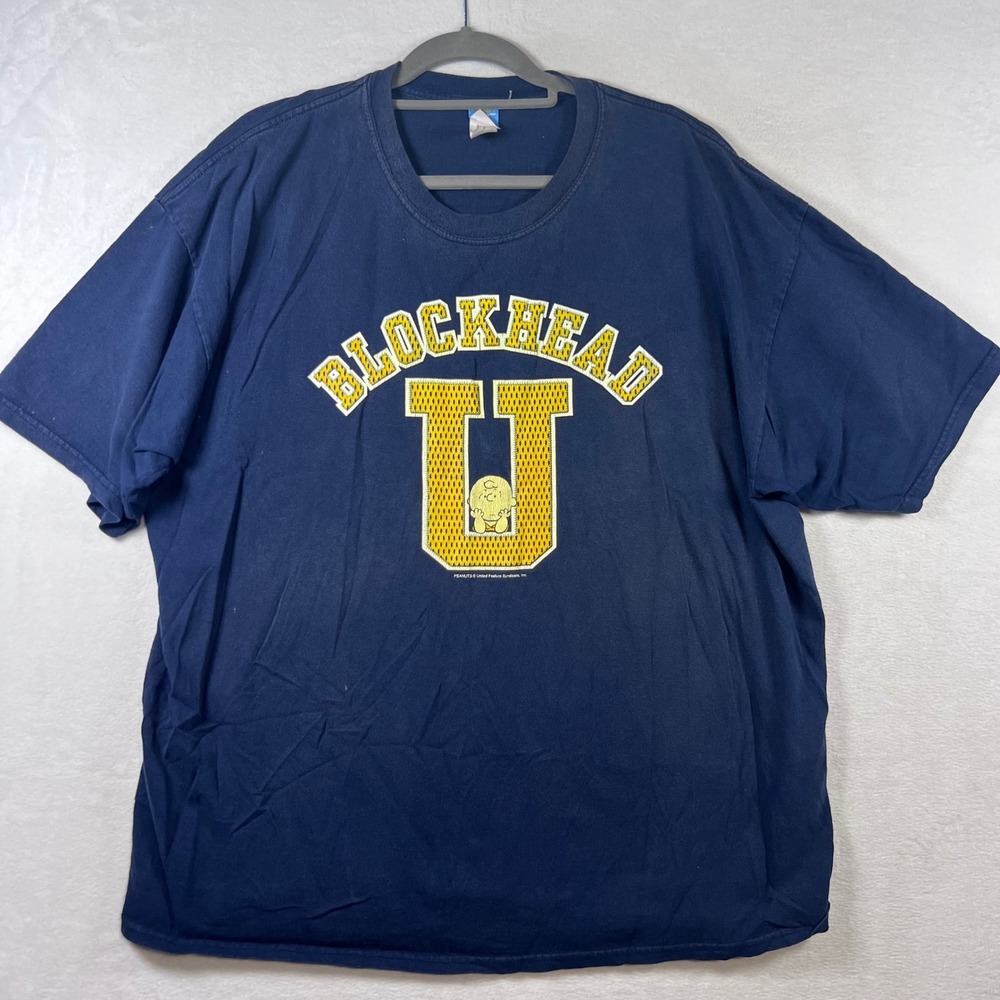 Peanuts Blockhead U Charlie Brown Navy Blue Graphic T-Shirt Mens XXL Collegiate